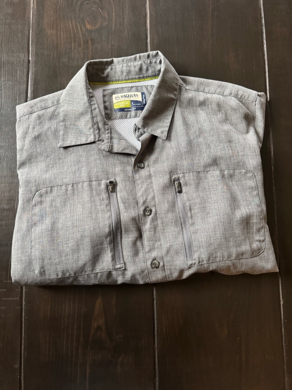 Magellan Outdoors Gray Short-Sleeve Adventure Button Shirt